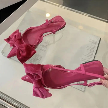 Xajzpa Spring Fashion Butterfly-knot Buckle Strap Pumps Women Pointed Toe Square Heel Dress Casual Mule Ladies Sandals Shoes